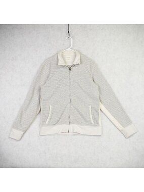 Billy Reid Mens Textured Full-Zip Sweater With Ribbed Cuffs Sz Large Cream Gray